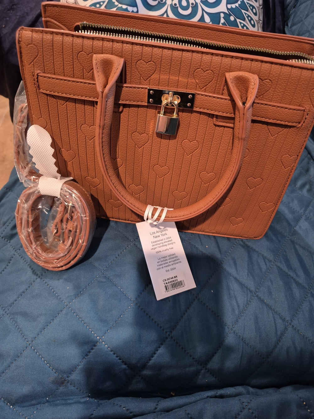 Alyssa Tan Heart-Embossed Structured Satchel - Picture 8 of 9